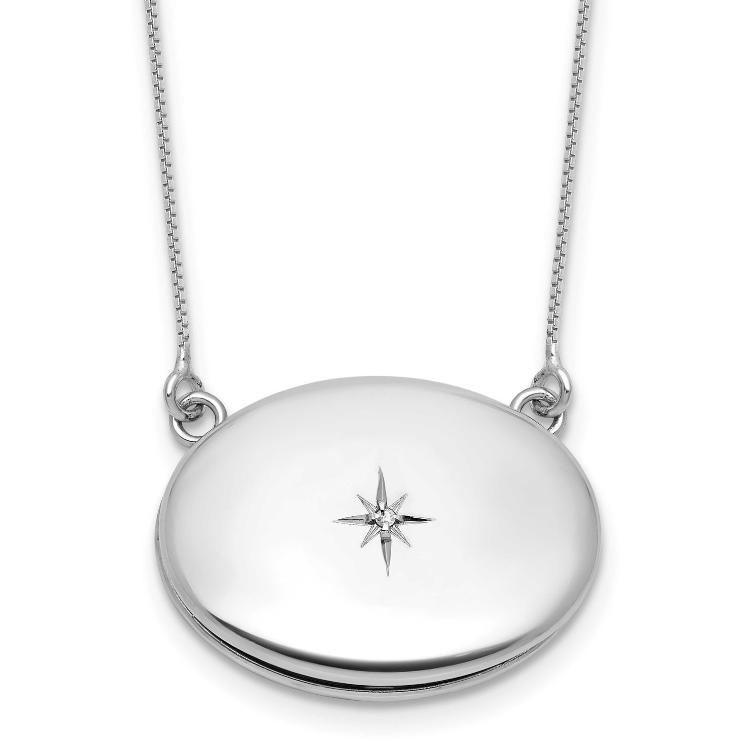 Diamond 20mm Oval Locket with 2 Inch Extender Necklace Sterling Silver Rhodium-plated QLS1232