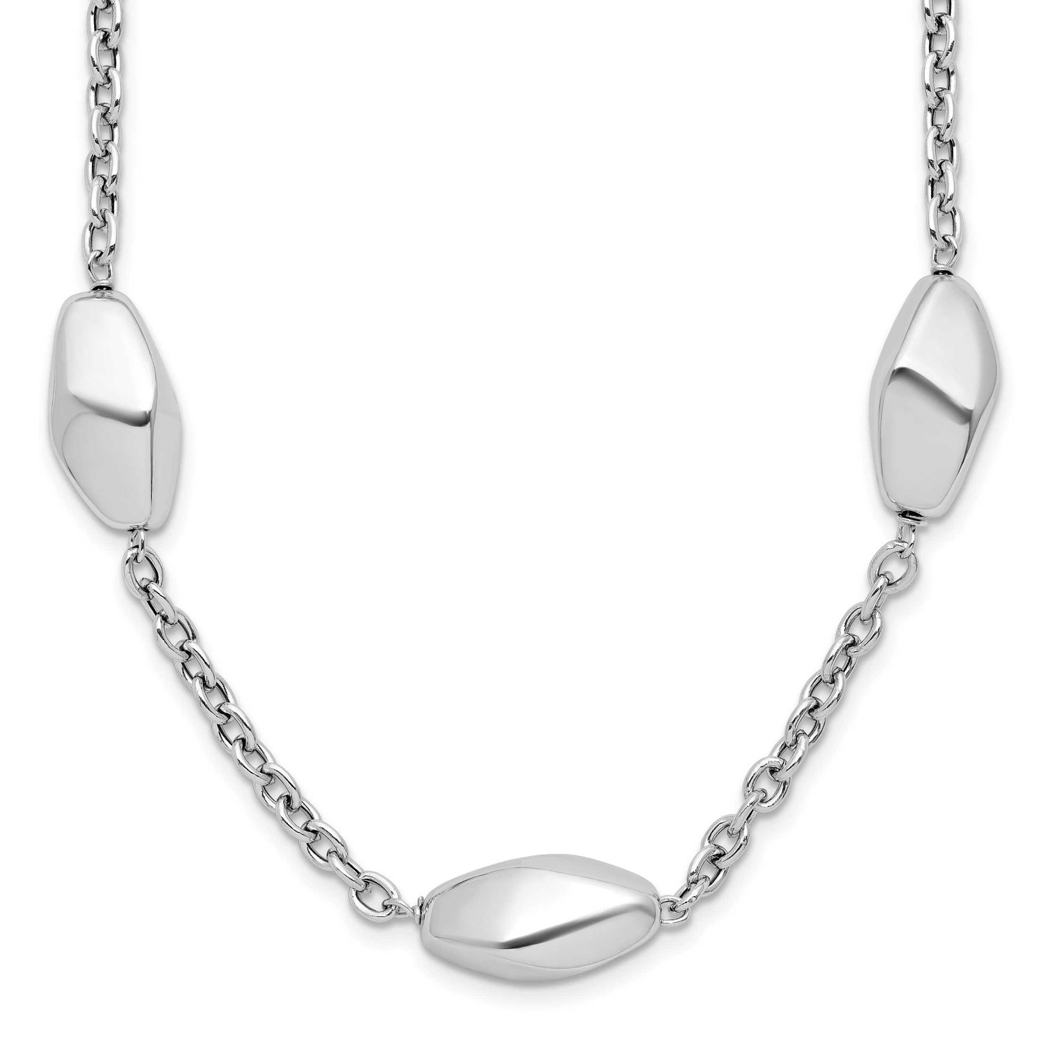 Polished with 1.5 Inch Extender Necklace Sterling Silver Rhodium-plated QLF1419-18.25 196904346235