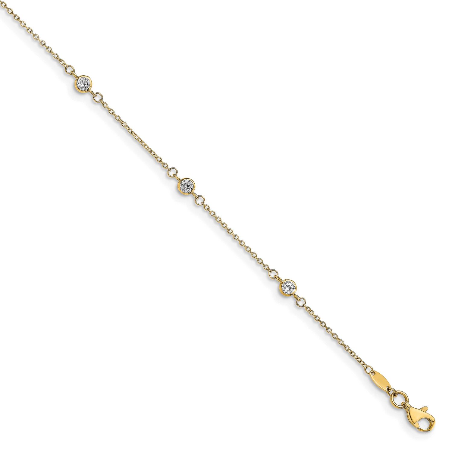 CZ Polished 9 Inch Plus 1 Inch Extender Anklet 10k Gold 10LF649-9 196904344156