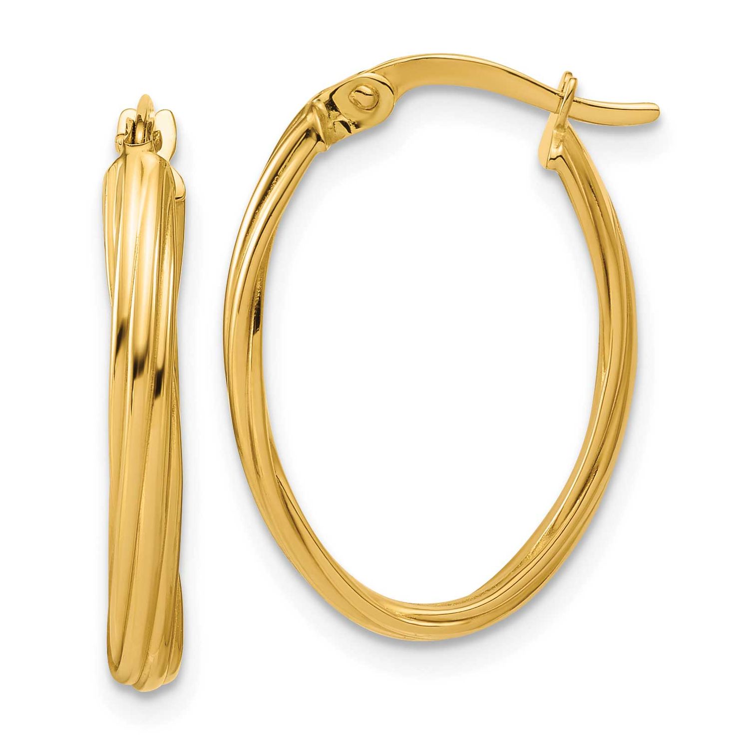 Grooved Twist Oval Hoop Earrings 14k Gold Polished LE2889 196904316535