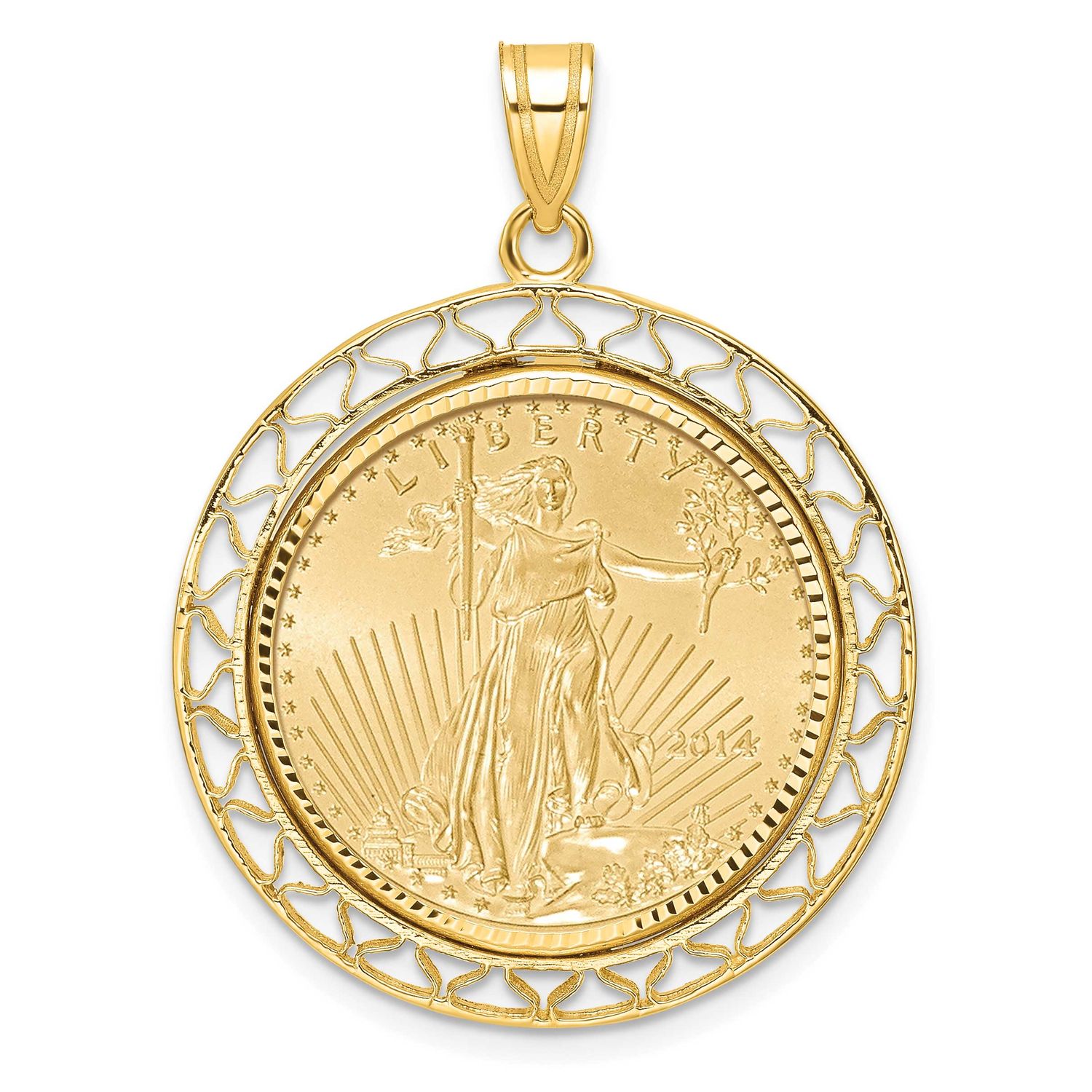Fancy Wire Diamond-Cut Prong Mounted 1/4Oz American Eagle Coin Bezel Pendant 14k Gold C8194/22.0C