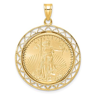 Fancy Wire Diamond-Cut Prong Mounted 1/4Oz American Eagle Coin Bezel Pendant 14k Gold C8194/22.0C