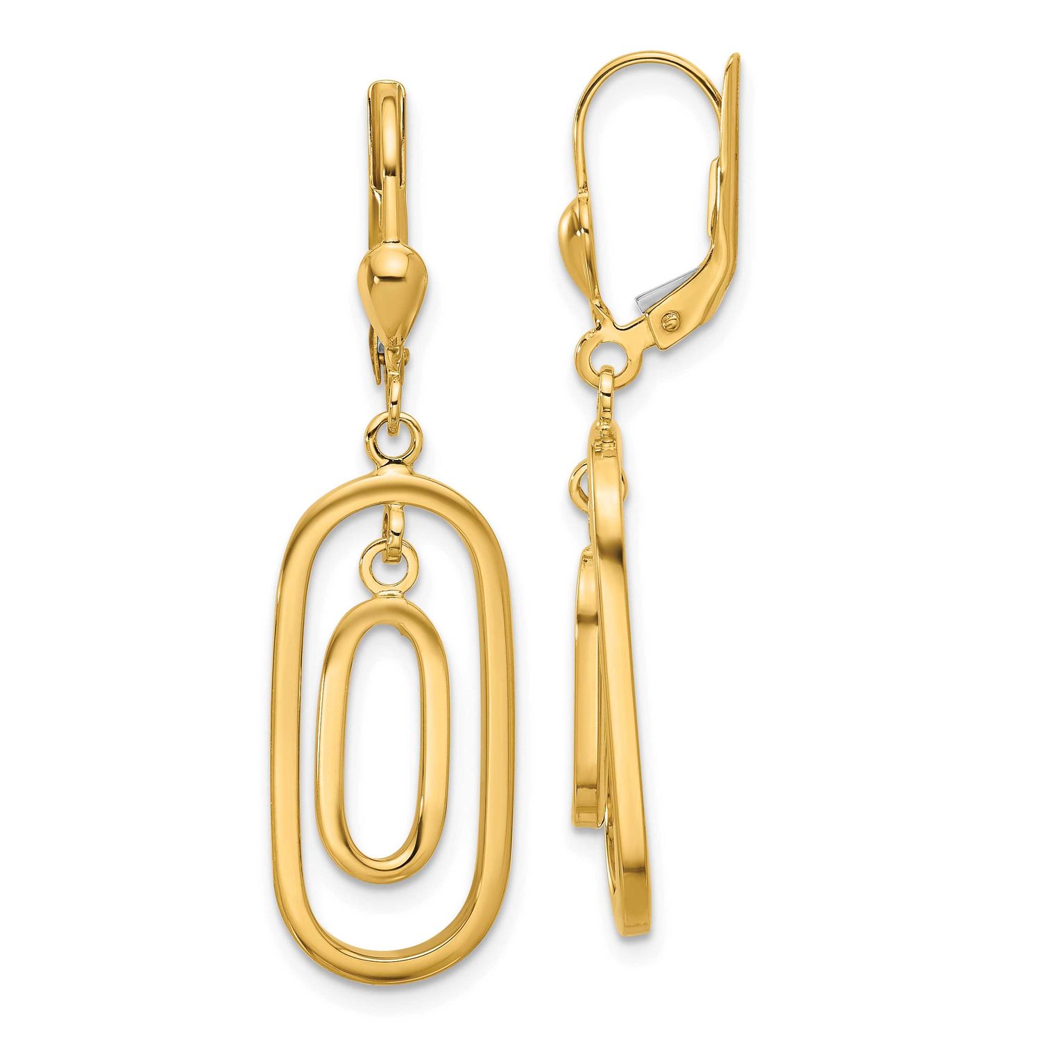 Ovals Dangle Leverback Earrings 14k Gold Polished LE2659 196904341346