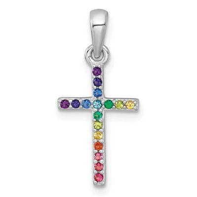 Multi Color Nano Crystals Children&#39;s Cross Pendant Sterling Silver Rhodium-plated QP5954