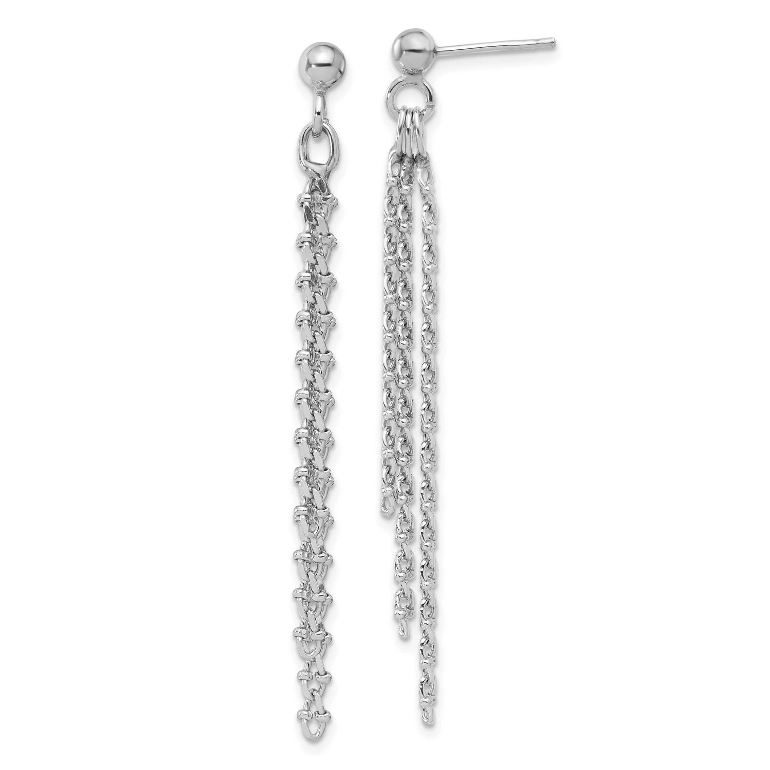 3-Strand Post Dangle Earrings Sterling Silver Rhodium-plated Polished QLE1465