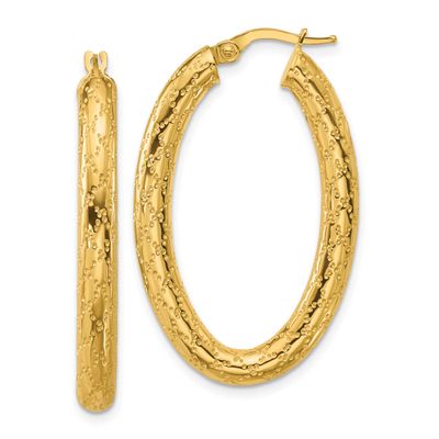 Patterned Oval Hoop Earrings 14k Gold Polished LE2832