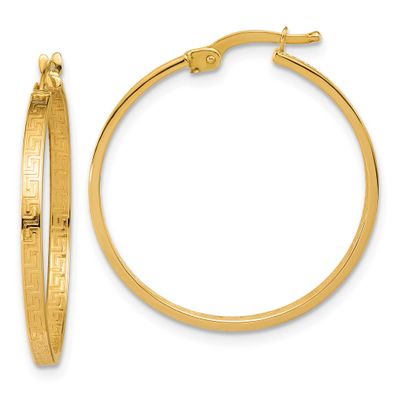 Greek Key Round Hoop Earrings 14k Gold Polished LE2905