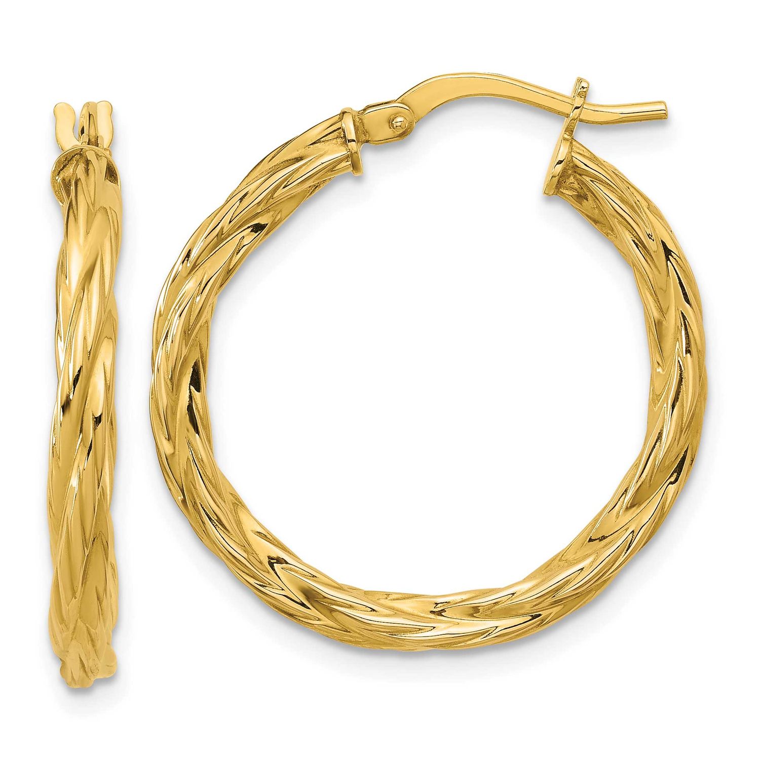 Twisted Round Hoop Earrings 14k Gold Polished LE2813 196904316573