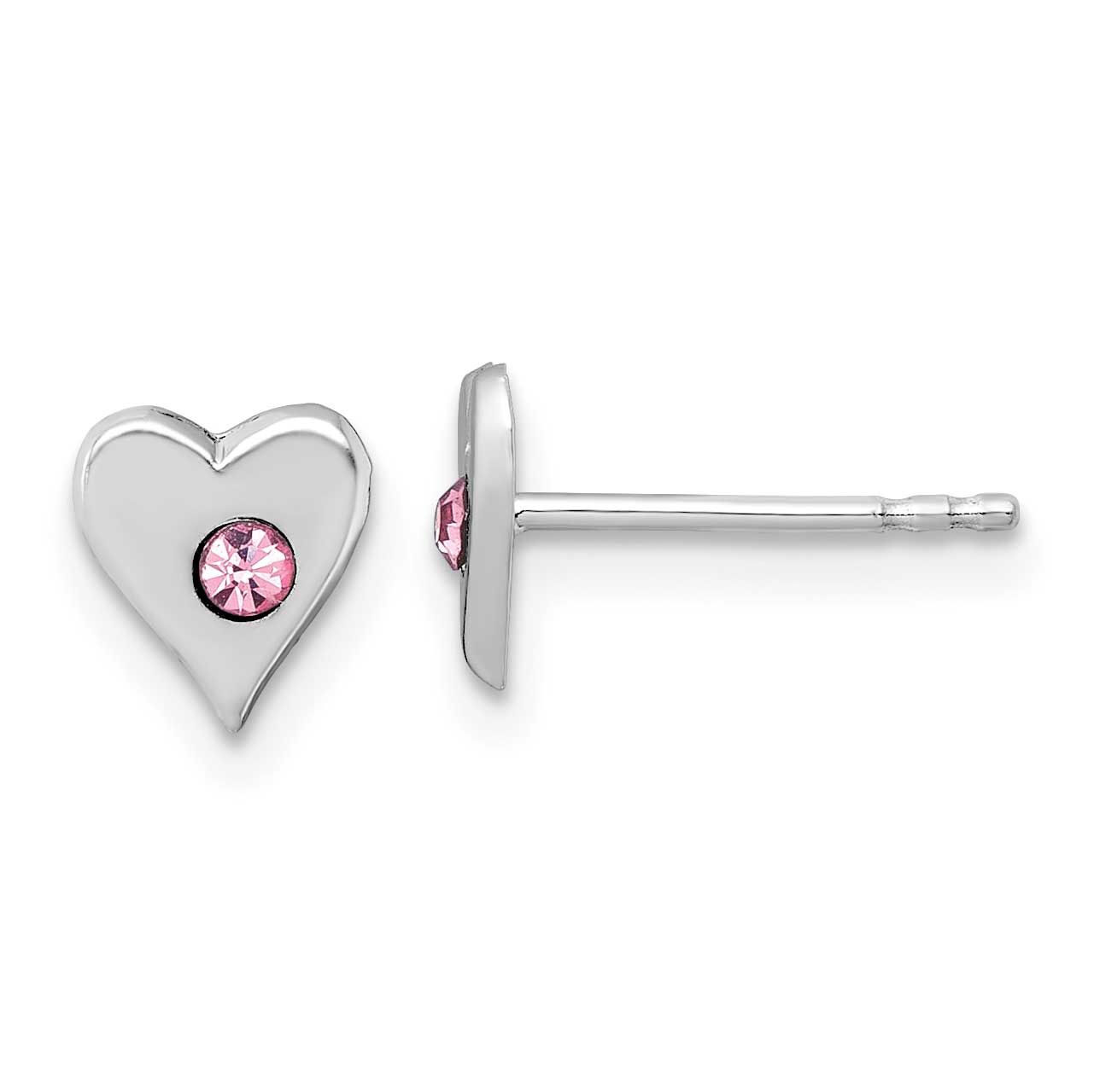 Madi K Pink Crystal Heart Children&#39;s Post Earrings Sterling Silver Rhodium-plated QE18247
