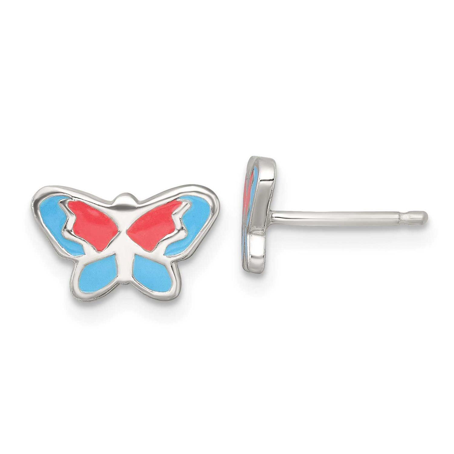 Enameled Butterfly Children&#39;s Post Earrings Sterling Silver Polished QE18262