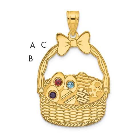 Sterling Silver 3 Birthstone with Bezel Easter Basket Pendant 14k Gold QMP1538/3G