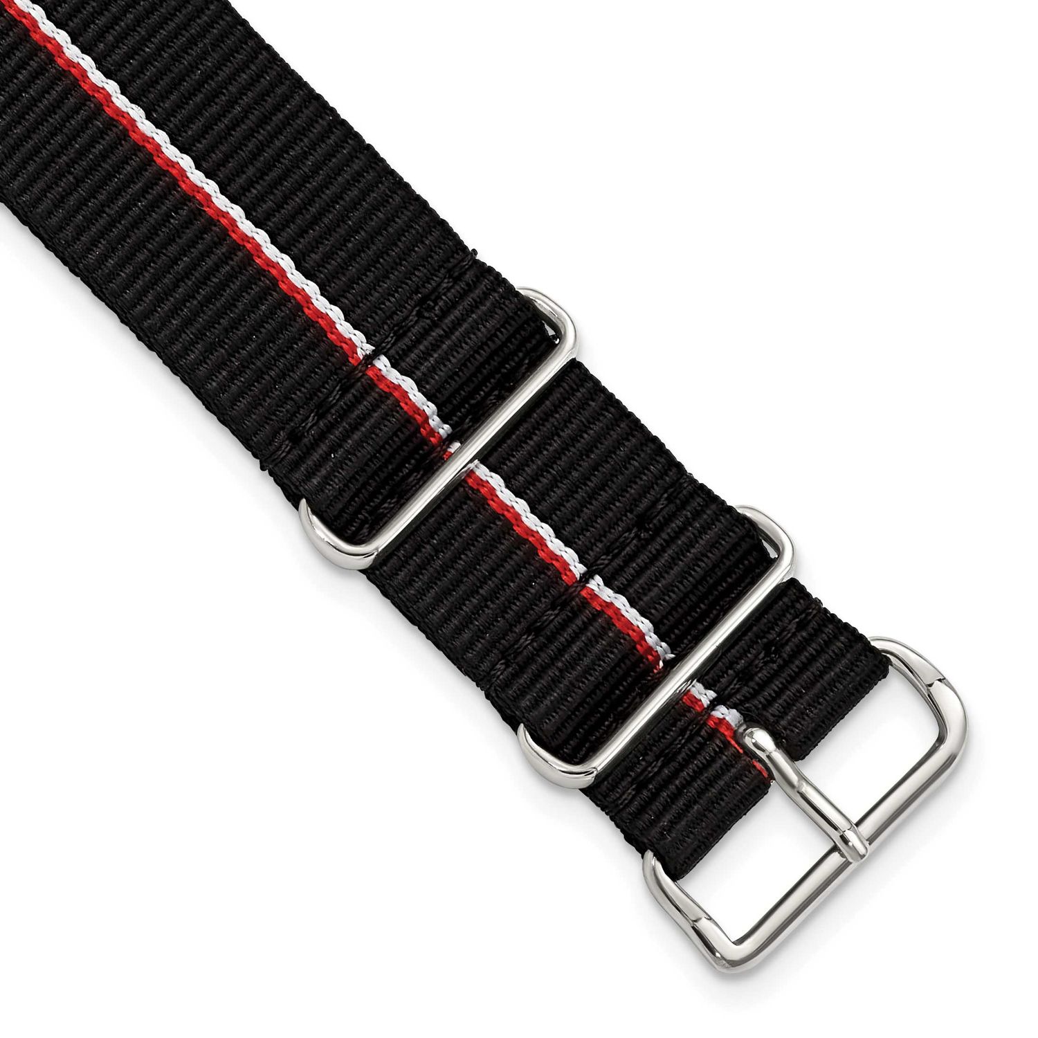 Debeer 22mm One-Piece Black with Red and White Stripes Military Ballistic G10 Nylon with Silver-Ton…