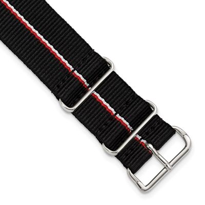Debeer 22mm One-Piece Black with Red and White Stripes Military Ballistic G10 Nylon with Silver-Ton…