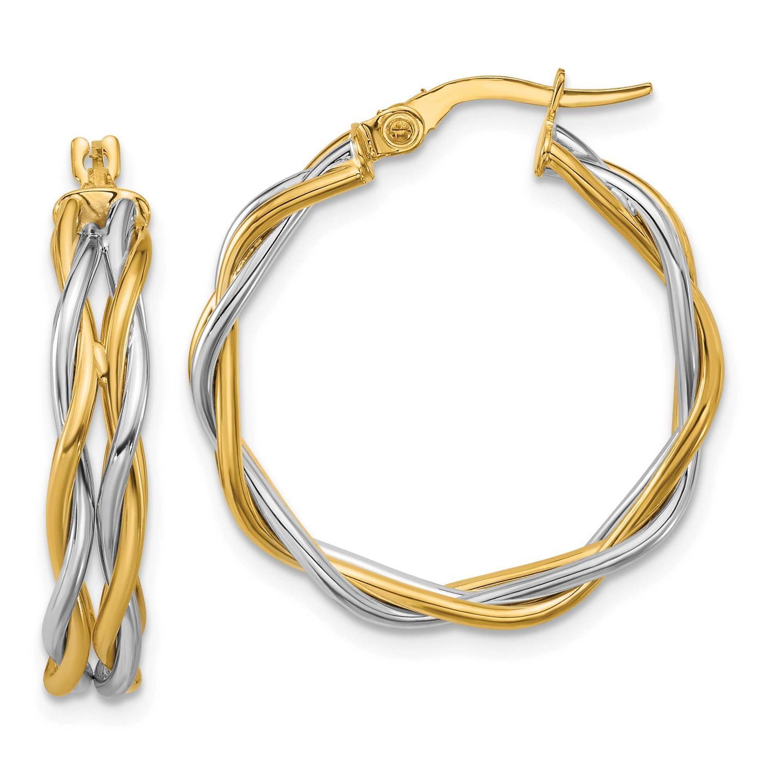 Rhodium Polished Twisted Round Hoop Earrings 14k Gold LE2839 196904316290