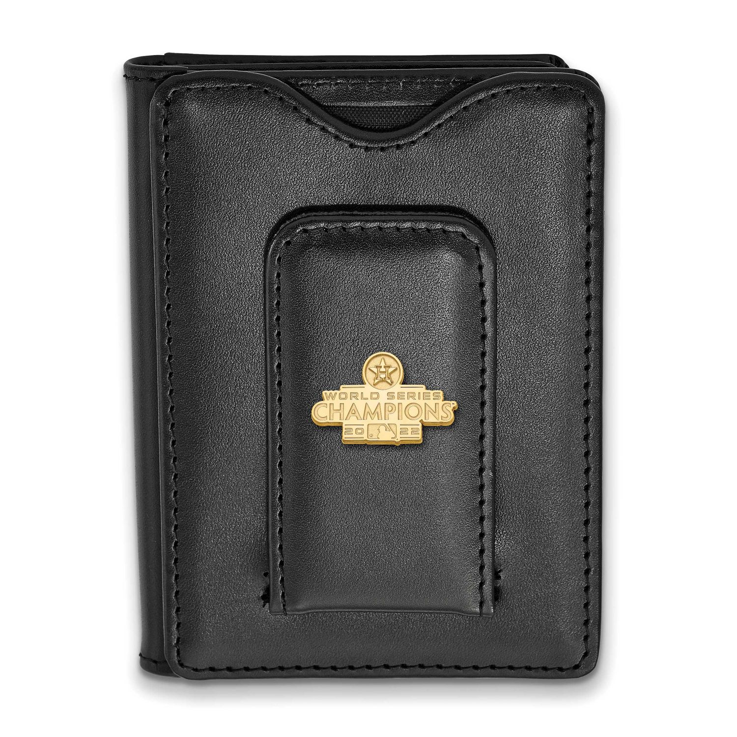 Ruthenium2022 World Series Champions Houston Astros Black Leather Wallet Sterling Silver Gold-plate…