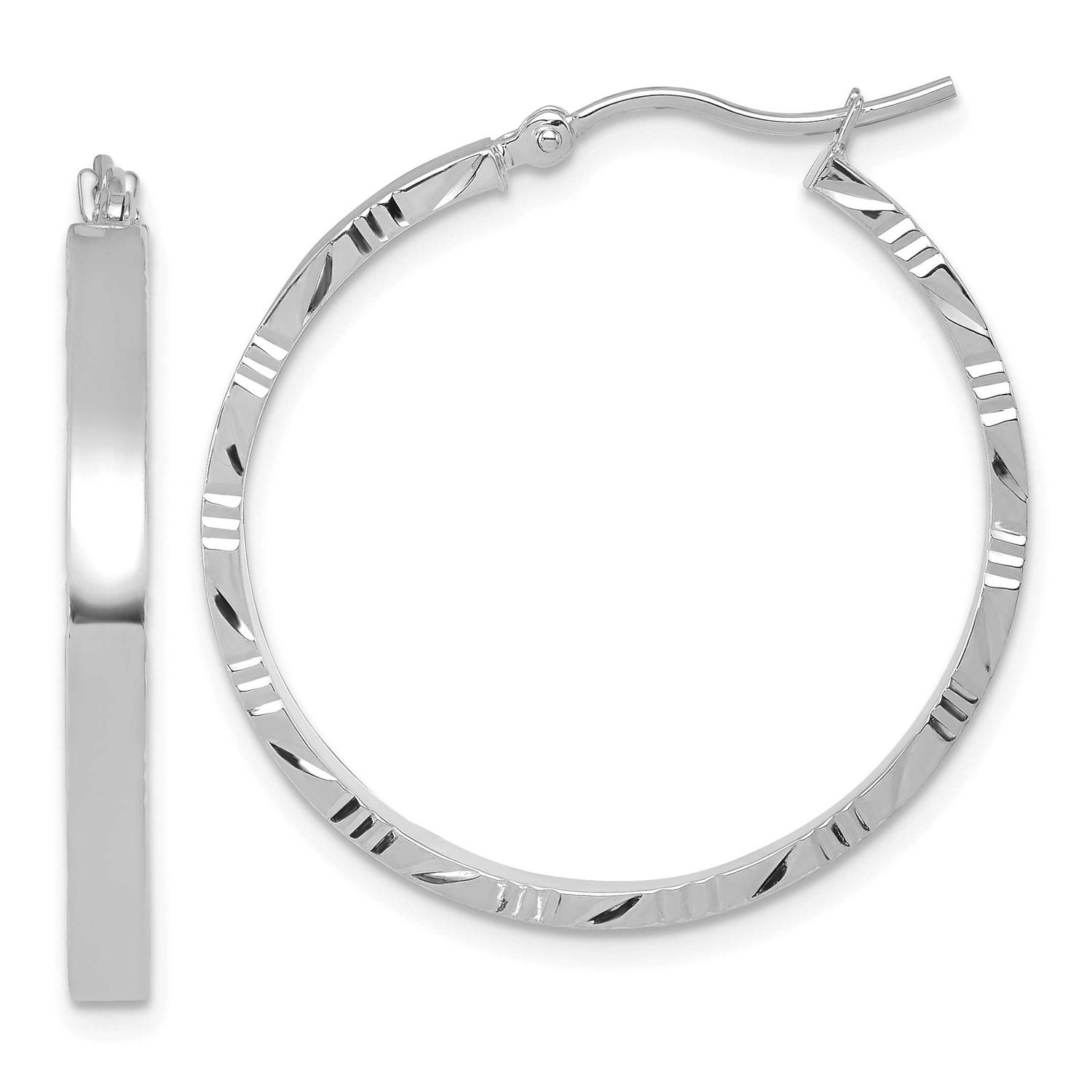 Diamond-Cut Edge Large 3mm Polished Hoop Earrings 10k White Gold 10LE646W