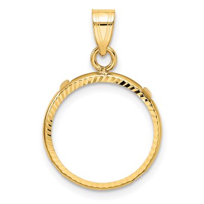 Diamond-Cut 15.0mm Prong Coin Bezel Pendant 10k Gold Polished 10C1801D/15.0