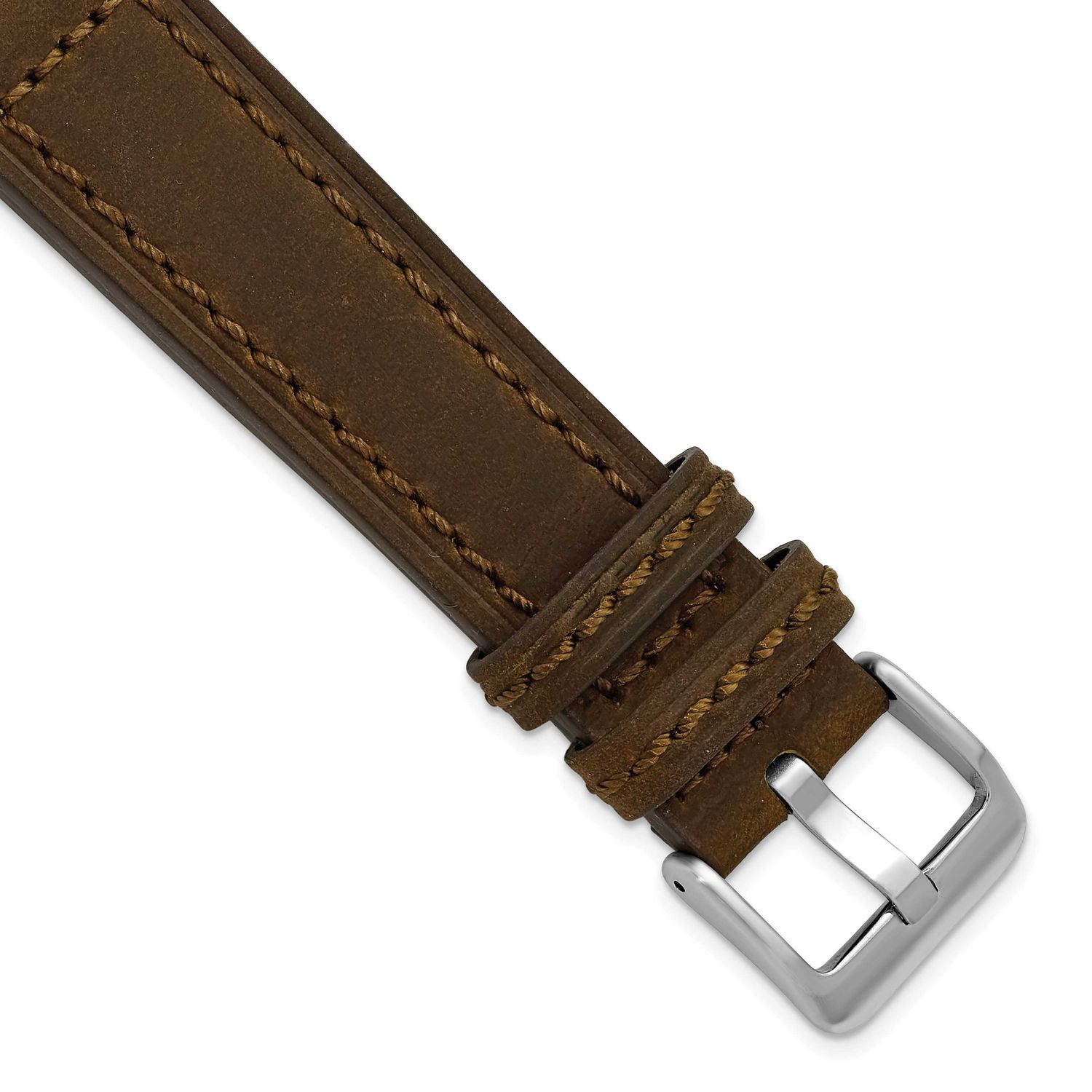 Debeer 24mm Brown Suede Leather Stitched with Brushed Silver-Tone Buckle 8 Inch Watch Band BA575-24