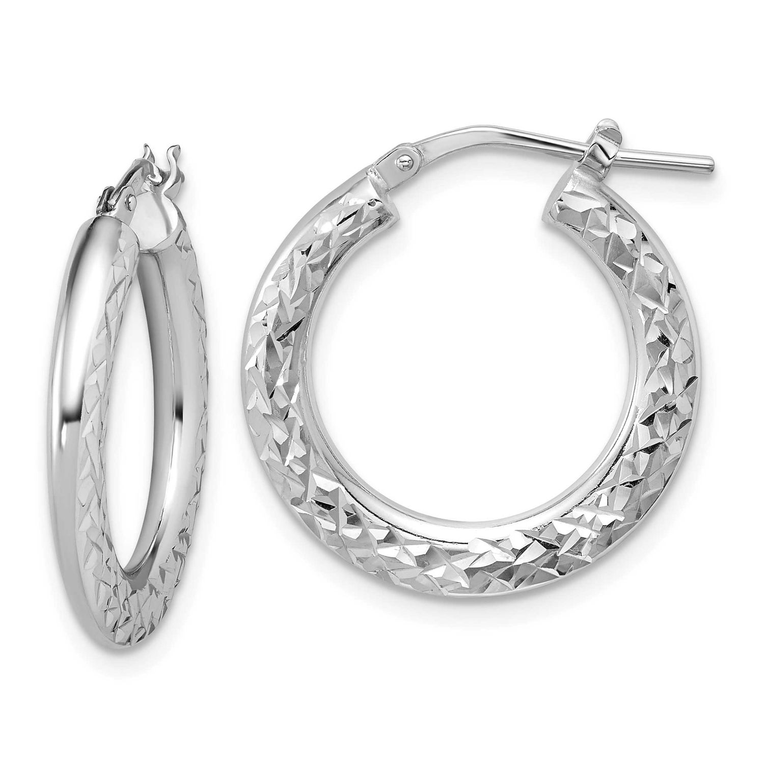 Diamond-Cut Hoop Earrings Sterling Silver Rhodium-plated Polished QLE1583