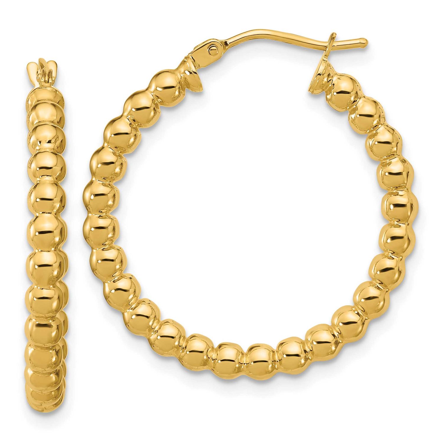 Beaded Round Hoop Earrings 14k Gold Polished LE2799 196904316504
