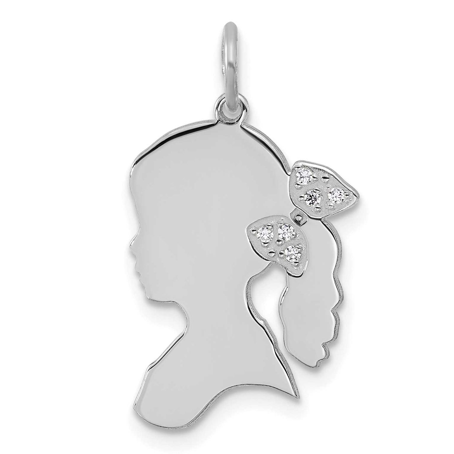 Girls Silhouette with Diamond Bow Charm 14k White Gold XNA1475W