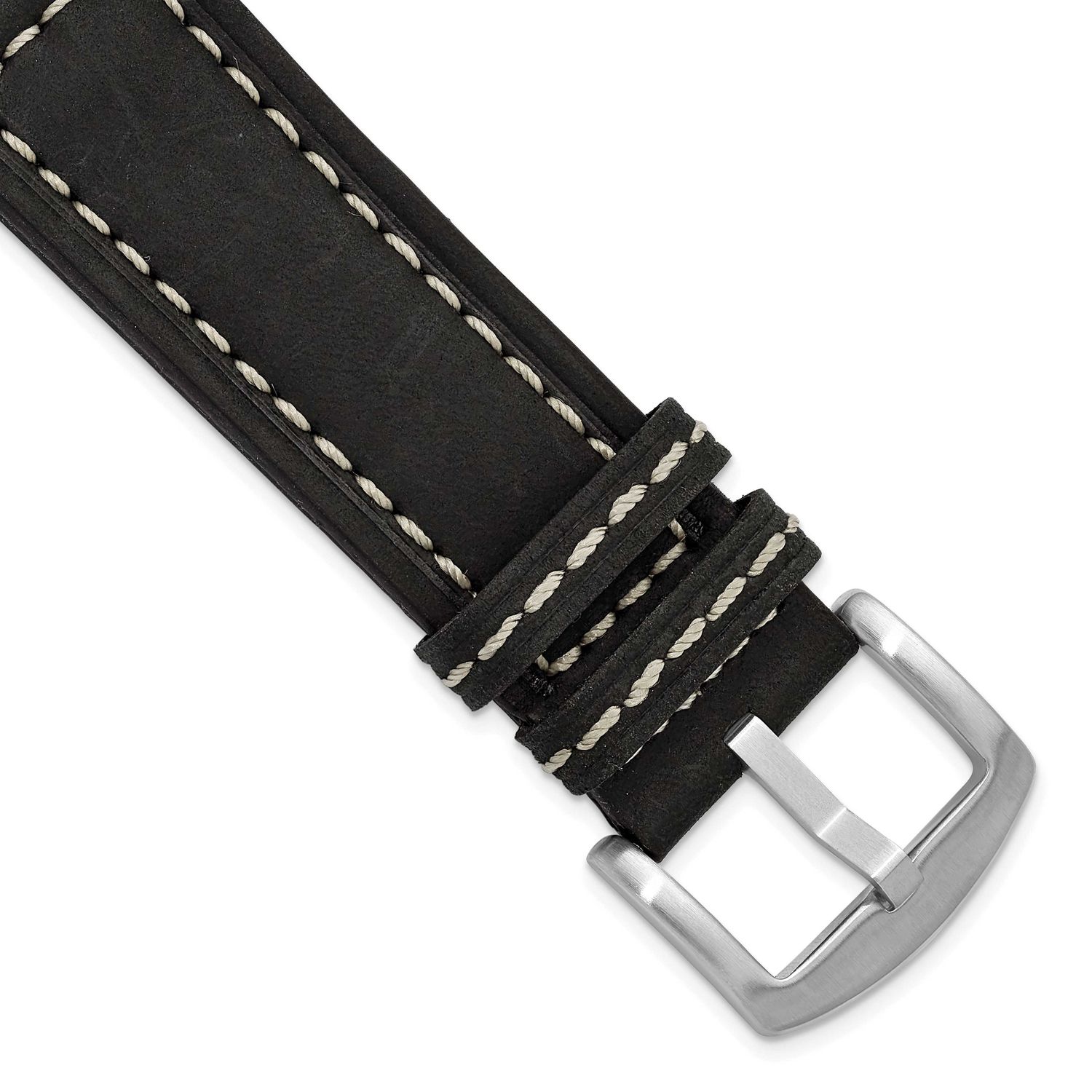 Debeer 24mm Black Leather with White Stitching and Brushed Silver-Tone Buckle 8 Inch Watch Band BA5…
