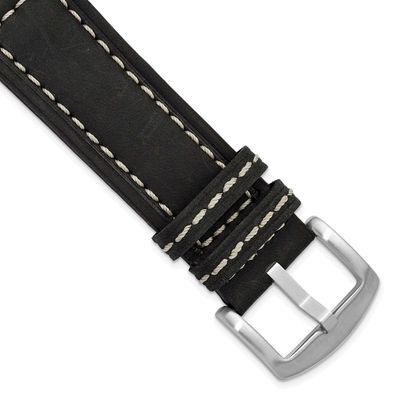 Debeer 24mm Black Leather with White Stitching and Brushed Silver-Tone Buckle 8 Inch Watch Band BA5…