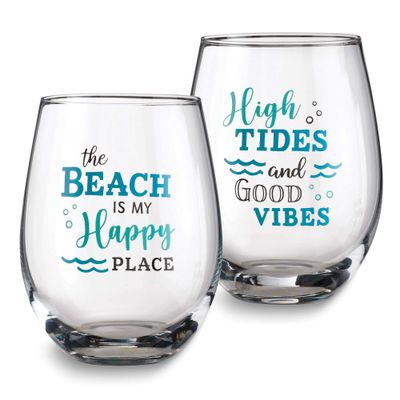 Lillian Rose At The Beach Set of 2 Stemless Wine Glasses with Assorted Sayings GM23959 710309459071