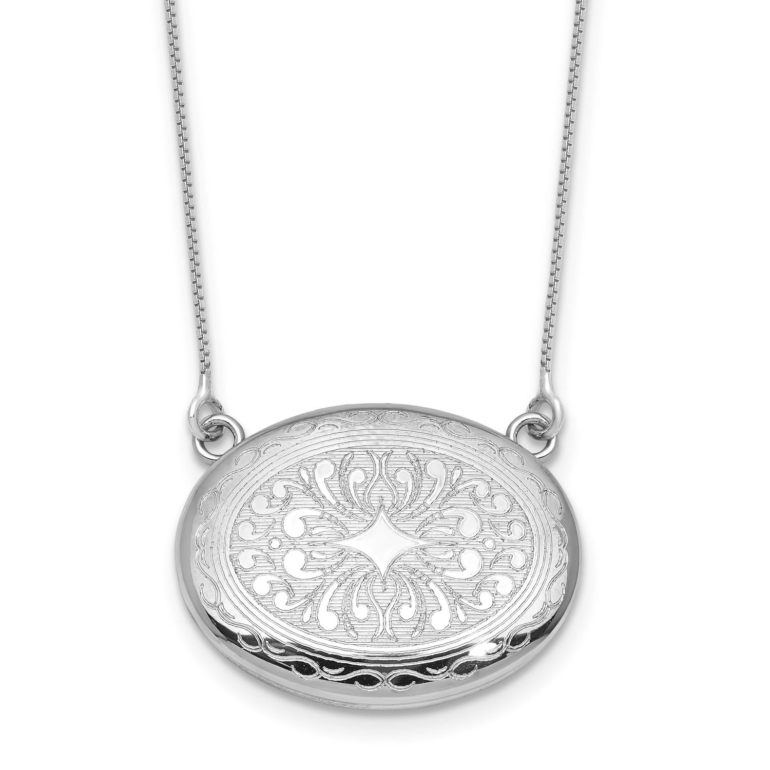 20mm Oval Filigree Design Locket with 2 Inch Extender Necklace Sterling Silver Rhodium-plated QLS12…