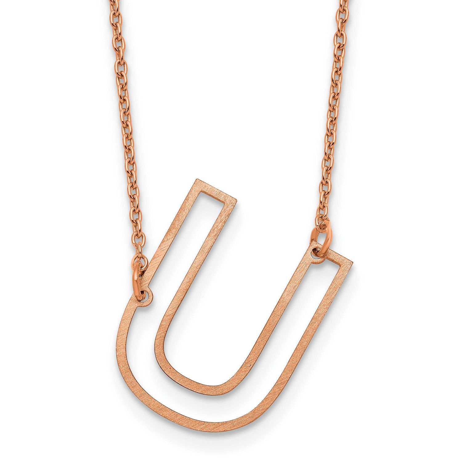 Rose Gold-Plated Sideways Cut Out Initial U Necklace Sterling Silver XNA1473RP/U