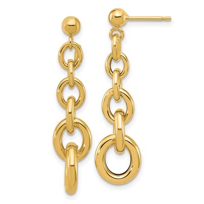Fancy Circle Link Dangle Post Earrings 14k Gold Polished LE2808 196904278987