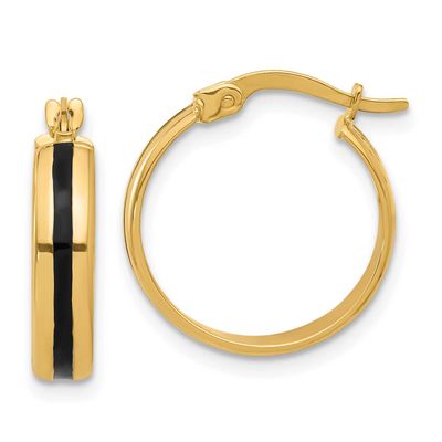 Black Enamel Hoop Earrings 14k Gold Polished LE2564 196904171356