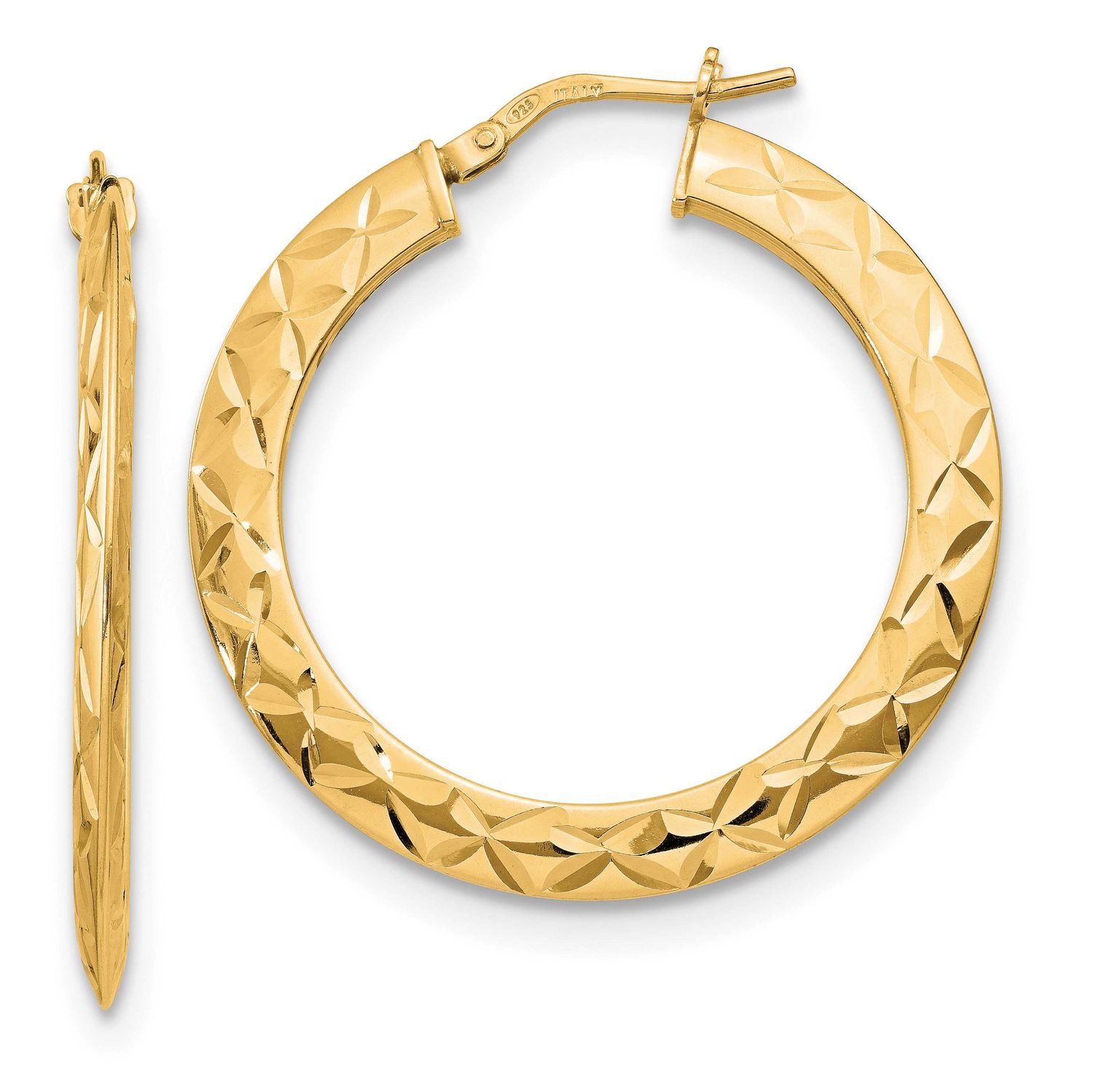 Gold-Tone Polished and Diamond-Cut Hoop Earrings Sterling Silver QLE1168Y
