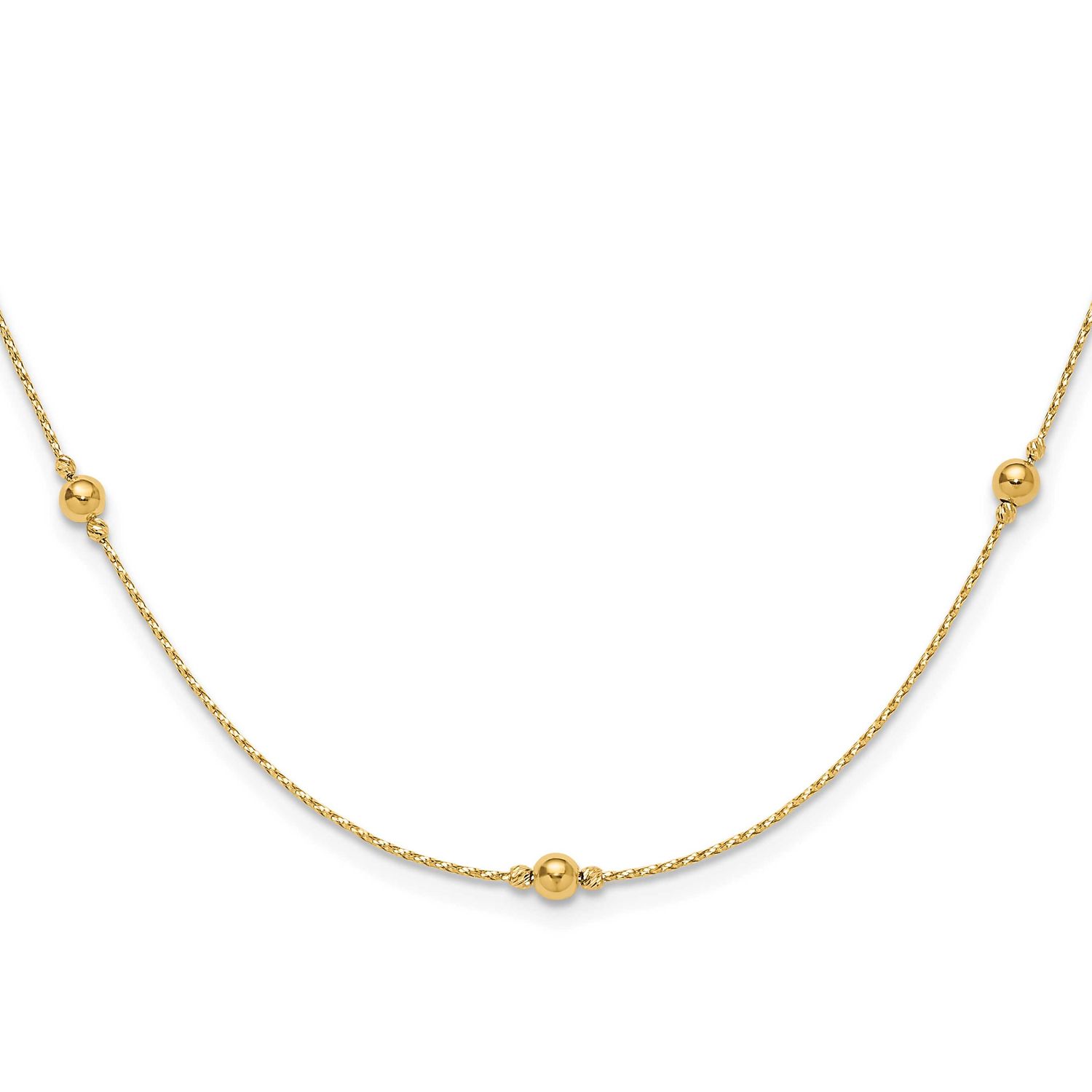 Textureddiamond-Cut Beads with 2 Inch Extender Necklace 14k Gold Polished LF2076-17 196904289464