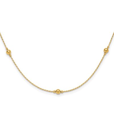 Textureddiamond-Cut Beads with 2 Inch Extender Necklace 14k Gold Polished LF2076-17 196904289464