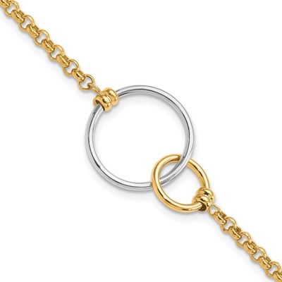 Polished Interlocking Circles Link Bracelet 10K Two-tone Gold 10LF614TT-7.5