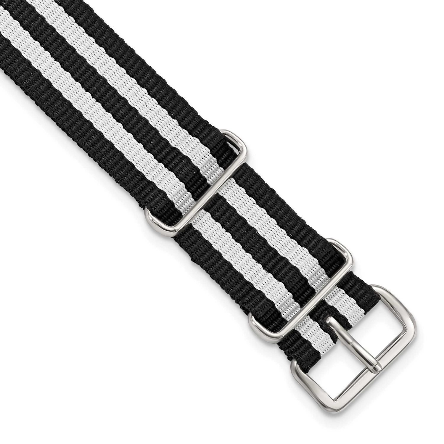 Debeer 18mm One-Piece Black and White Striped Military Ballistic G10 Nylon with Silver-Tone Buckle …