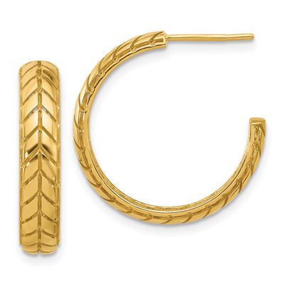 Design J-Hoop Patterned Earrings 14k Gold Polished LE2757 196904336113