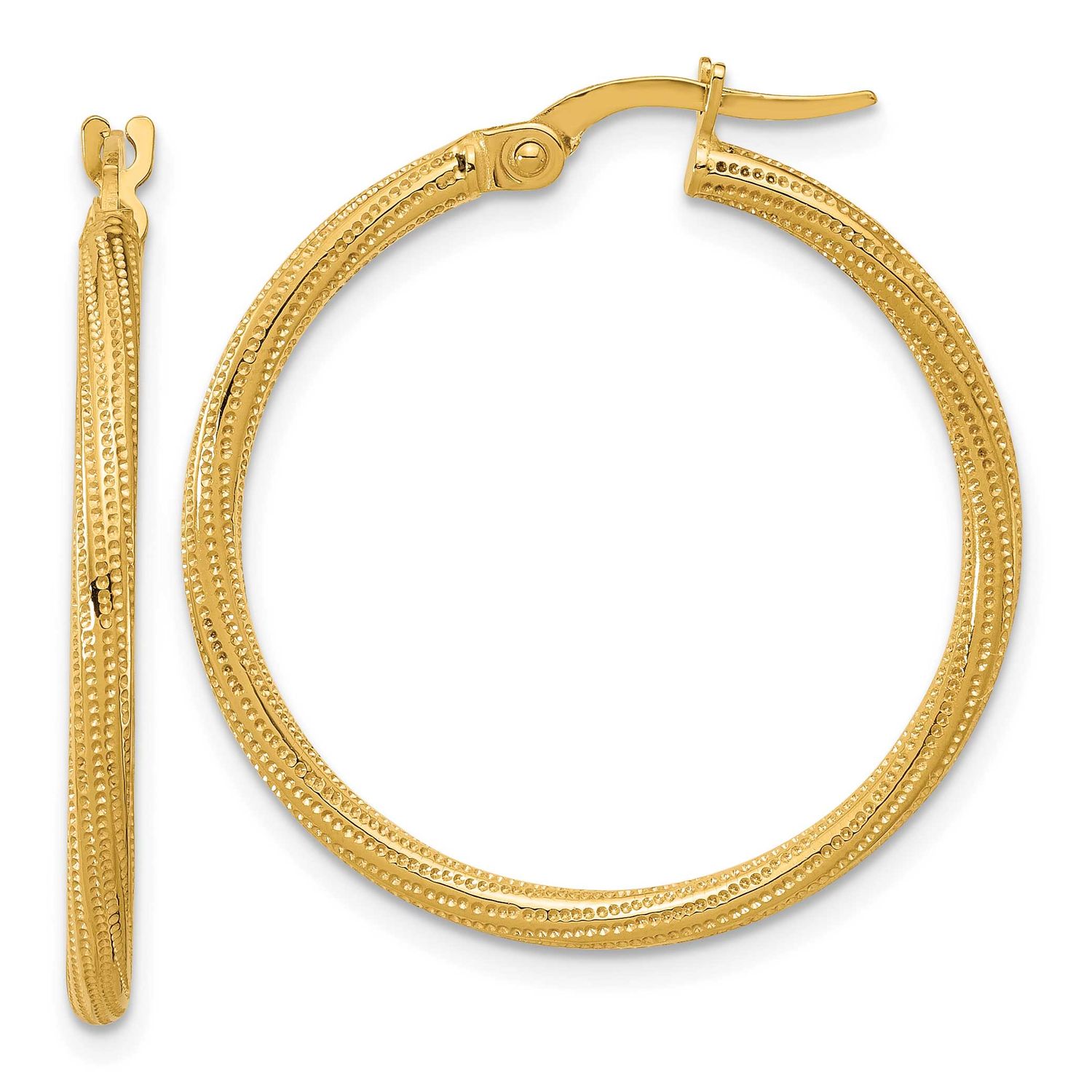 Twisted Tube Hoop Earrings 14k Gold Polished and Textured LE2750 196904343968