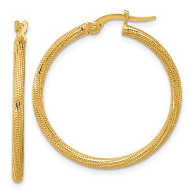Twisted Tube Hoop Earrings 14k Gold Polished and Textured LE2750 196904343968