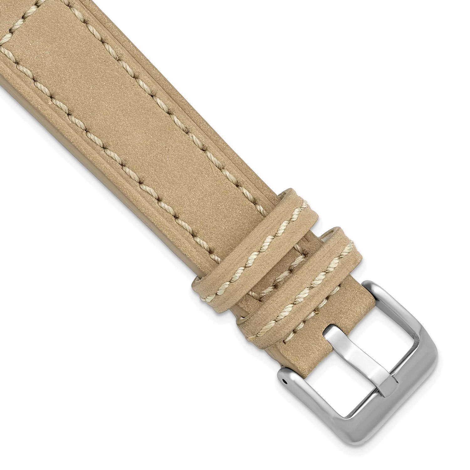 Debeer 18mm Tan Suede Leather Stitched with Brushed Silver-Tone Buckle 8 Inch Watch Band BA577-18