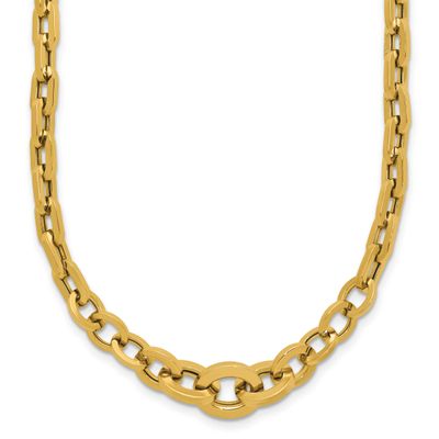 Fancy Graduated Link Necklace 14k Gold Polished LF2094-18 196904317594