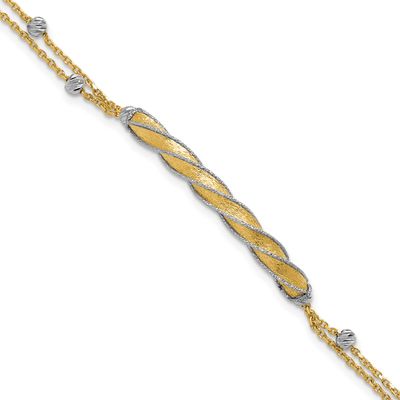 Polish/Satin/Diamond-Cut Fancy Bar with 1 Inch Extender Bracelet 14k Two-tone Gold LF1929-7 1969043…