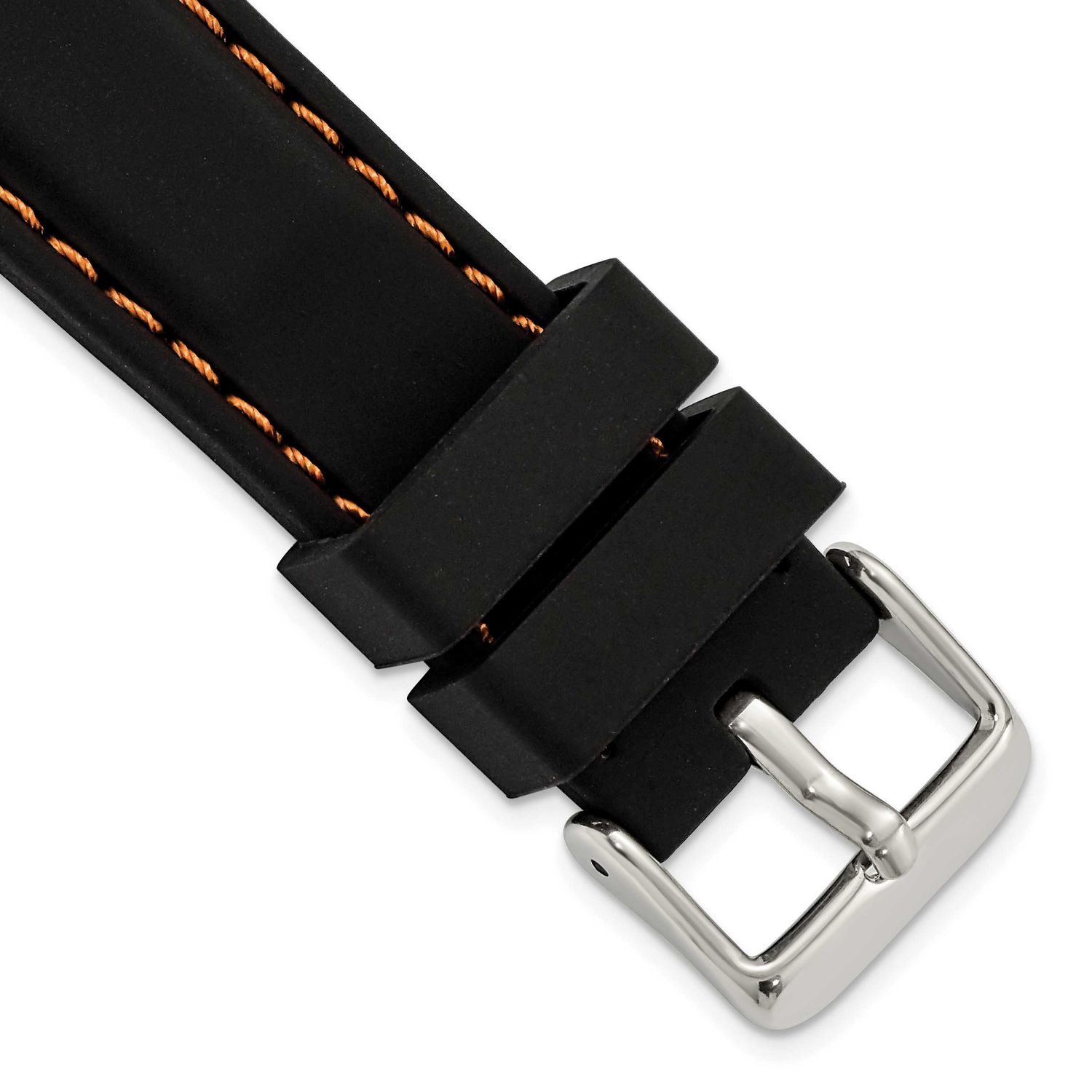 Debeer 20mm Black Smooth Silicone with Orange Stitching and Silver-Tone Buckle 8 Inch Watch Band BA…