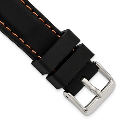 Debeer 20mm Black Smooth Silicone with Orange Stitching and Silver-Tone Buckle 8 Inch Watch Band BA…