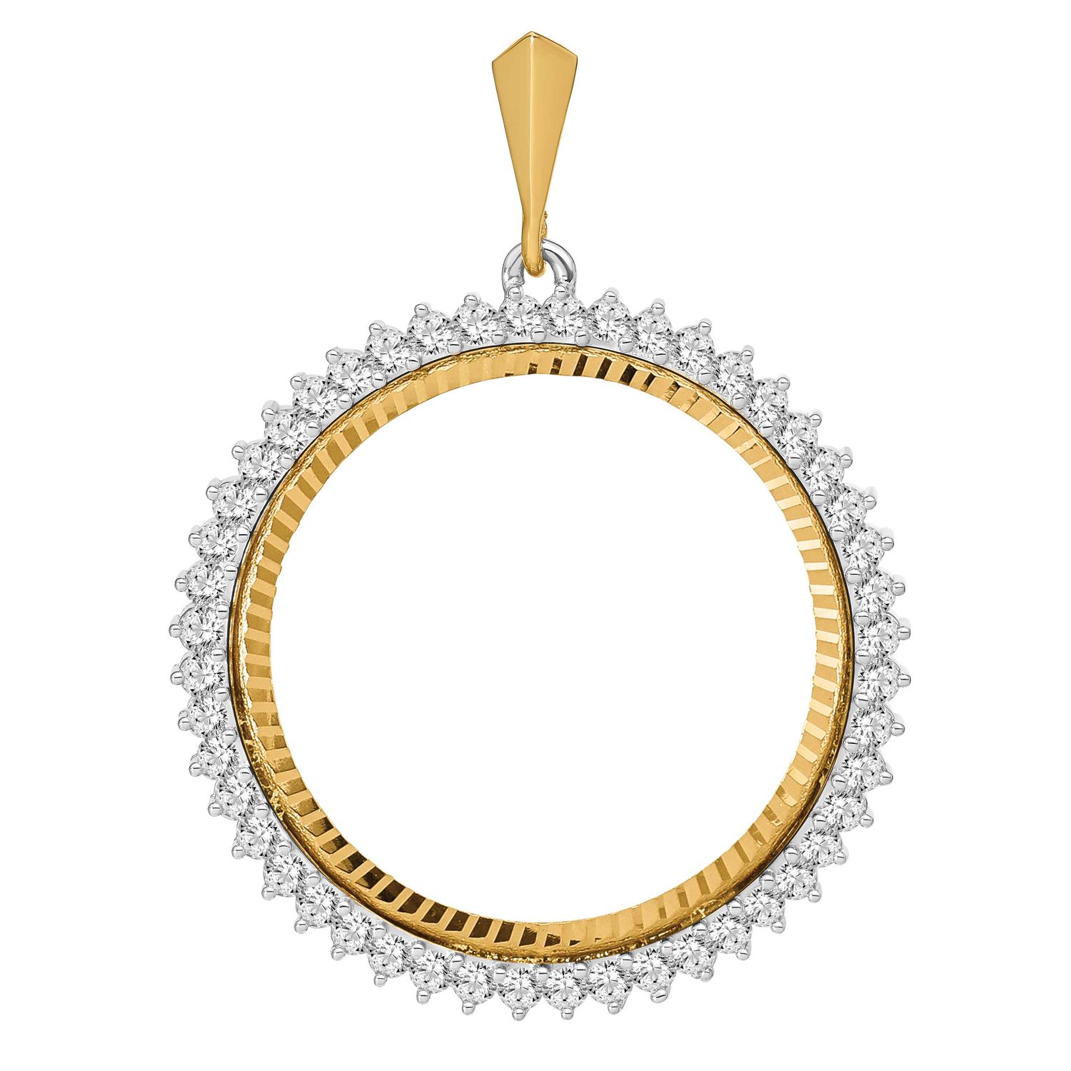 Diamond-Cut Vs Diamond Circle 32.7mm Prong Coin Bezel Pendant 14k Two-tone Gold Polished CS3984D/32…