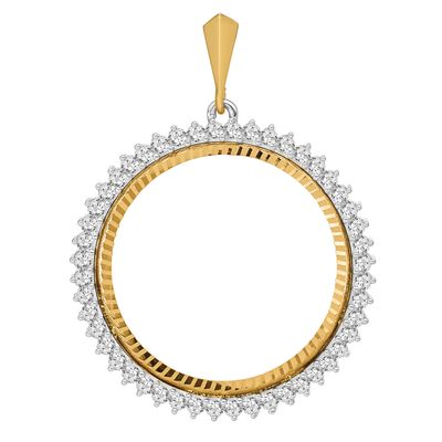 Diamond-Cut Vs Diamond Circle 32.7mm Prong Coin Bezel Pendant 14k Two-tone Gold Polished CS3984D/32…