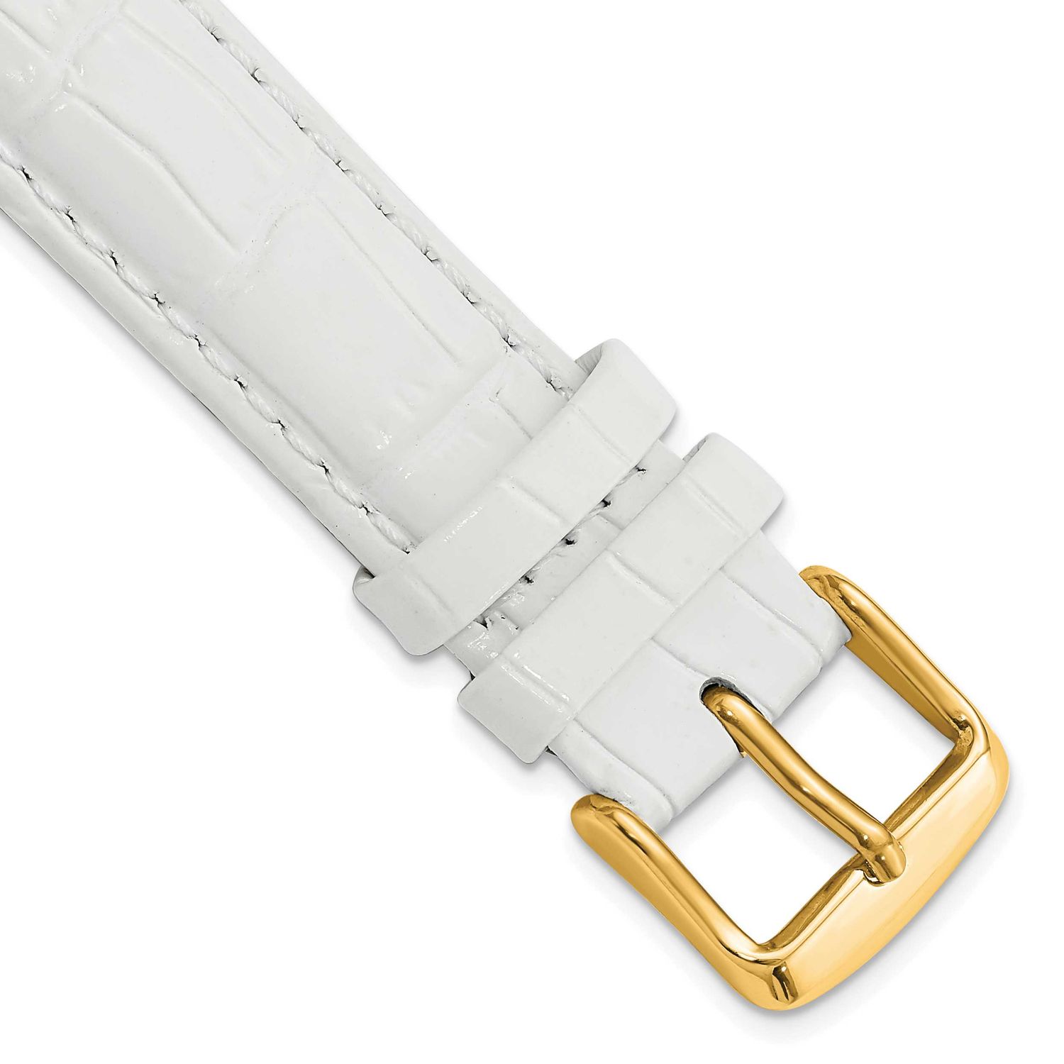 Debeer 18mm White Crocodile Grain Chronograph Leather with Gold-Tone Buckle 7.5 Inch Watch Band BAY…