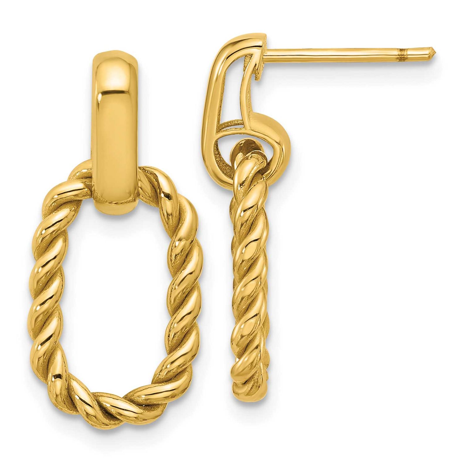Twisted Oval Link Dangle Post Earrings 14k Gold Polished LE2784 196904280195