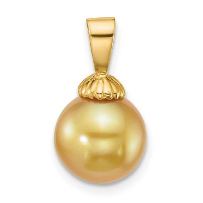 9-10mm Round Golden South Sea Saltwater Cultured Pearl Pendant 14k Gold XF868